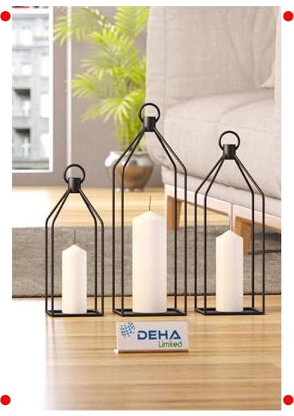 3'lü Metal Kafes Dekoratif Mumluk Seti