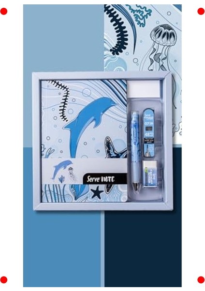 Desenli Gök Mavi Kutulu Defter Seti