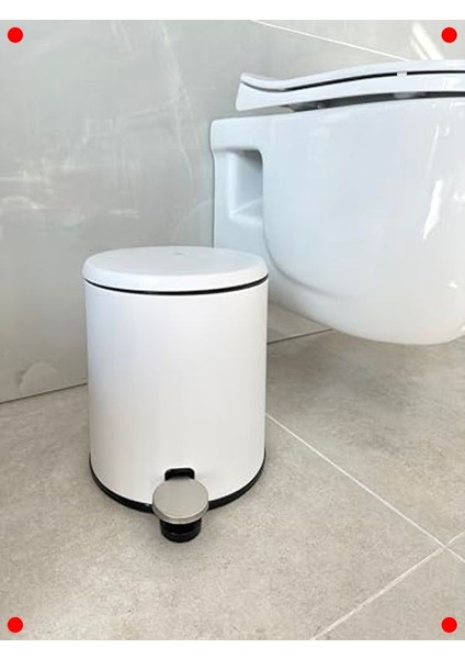 Pedallı Çöp Kovası, 6 Litre, Mat Beyaz