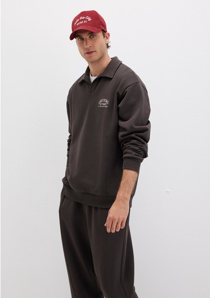 Polo Yaka Kahverengi Sweatshirt 0S10479-70219