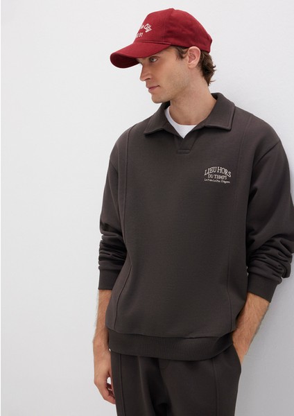 Polo Yaka Kahverengi Sweatshirt 0S10479-70219