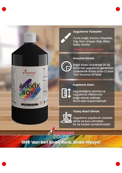 Siyah Akrilik Boya - 1000 Gram Sanatçı Kalitesi modelleri