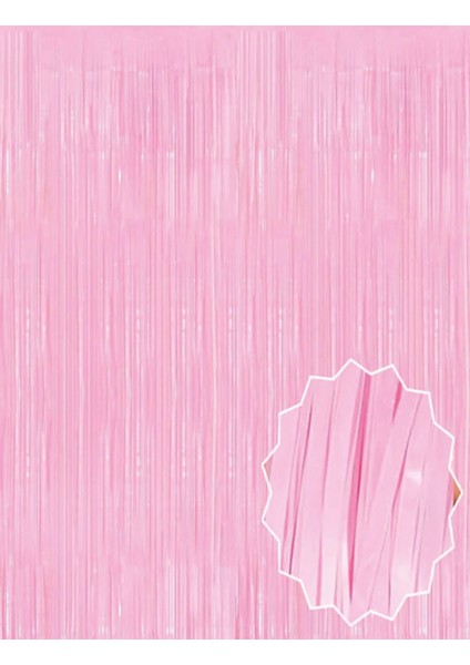 Pembe Püsküllü Kapı Perdesi - Parti, Baby Shower, Cinsiyet Partisi 1x2 M