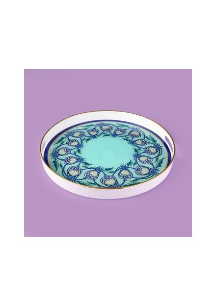 Kitchen Lale Camlı Yuvarlak Tepsi - Renkli - 35 cm