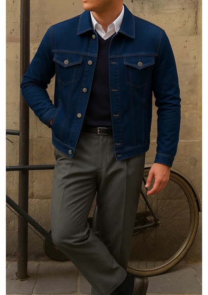 Erkek Trend Comfort Günlük Slim Fit Lacivert Kot Ceket fırsatları