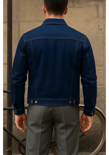 Erkek Trend Comfort Günlük Slim Fit Lacivert Kot Ceket