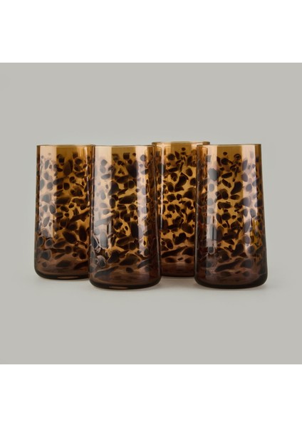 Leopar 4'lü Meşrubat Bardağı Seti - Kahverengi - 520 ml