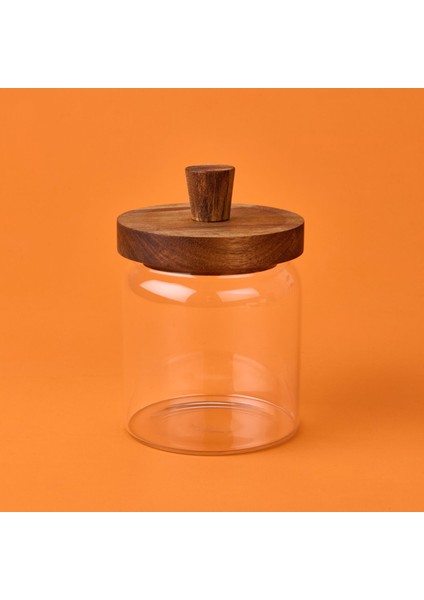 Bambu Kapaklı Cam Kavanoz - Açık Kahverengi / Şeffaf - 450 ml