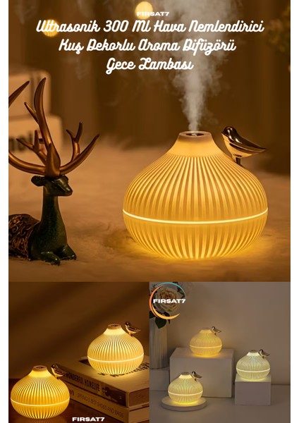 Ultrasonik Dekoratif Kuş Hava Nemlendirici 300 ml Ev Ofis Buhar Makinesi Aroma Difüzörü Gece Lambası