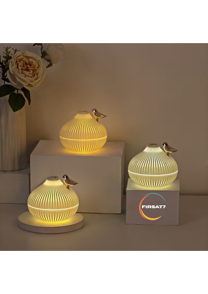 Ultrasonik Dekoratif Kuş Hava Nemlendirici 300 ml Ev Ofis Buhar Makinesi Aroma Difüzörü Gece Lambası fırsatları