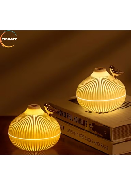 Ultrasonik Dekoratif Kuş Hava Nemlendirici 300 ml Ev Ofis Buhar Makinesi Aroma Difüzörü Gece Lambası