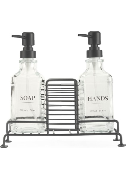 Stantlı 2'li Mutfak Sıvı Sabunluk Seti - Siyah - 500 ml