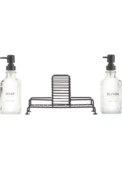 Stantlı 2'li Mutfak Sıvı Sabunluk Seti - Siyah - 500 ml modelleri