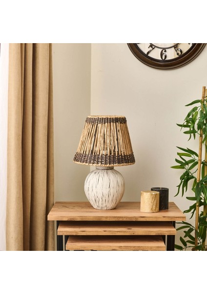 Light Dorian Eskitme Seramik Abajur - Krem - 40X40X25 cm