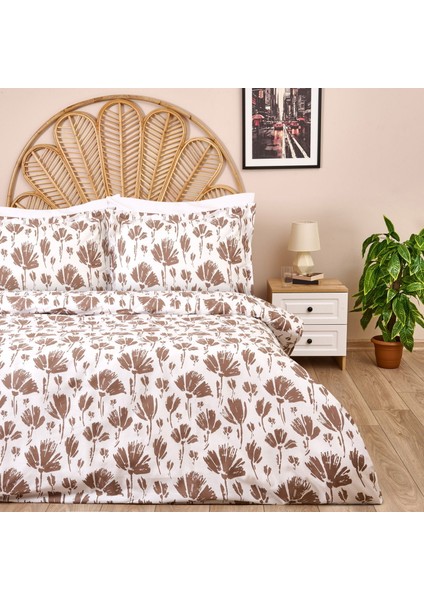 Soft Lily Çift Kişilik Nevresim Takımı - Ekru / Kahverengi