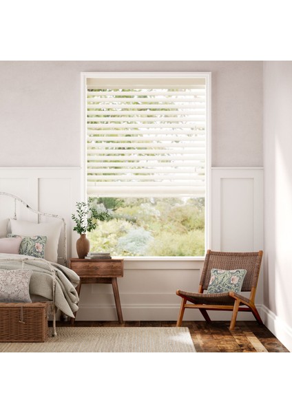 Wooden Blinds %100 Doğal Ahşap Jaluzi Perde 50MM, Alüminyum Kasalı Yüksek Kaliteli - Krem (Kurdelasız)
