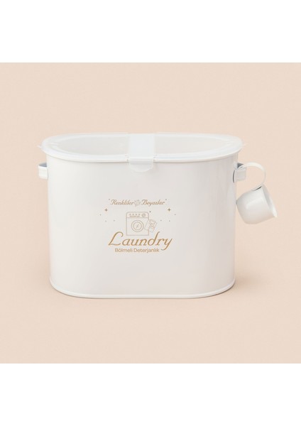 Bath 2 Bölmeli Plastik Kapaklı Metal Deterjan Kutusu - Beyaz - 12 Lt