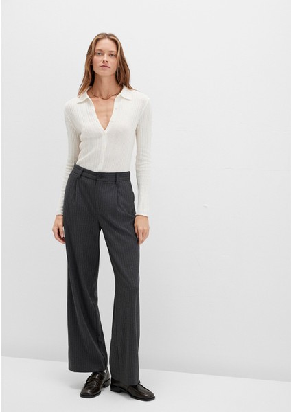 Çizgili Gri Kumaş Pantolon 1011090-89872