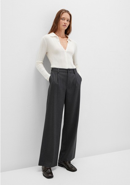 Çizgili Gri Kumaş Pantolon 1011090-89872