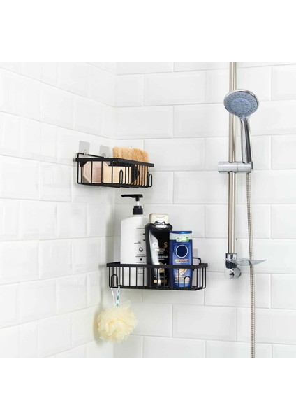 2'li Kancalı Banyo Duş Rafı - Siyah