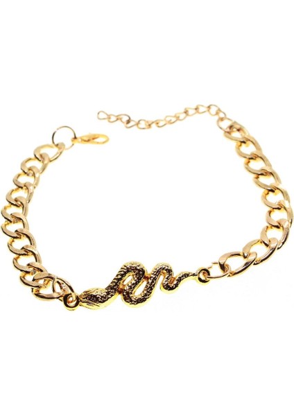 Altın Renk Unisex Yılan Figurlu Cadena Bileklik