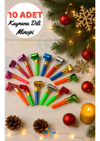 10 Adet Yılbaşı Uzayan Düdük Kaynana Dili Rengarenk Parti ve Doğum Günü Düdüğü