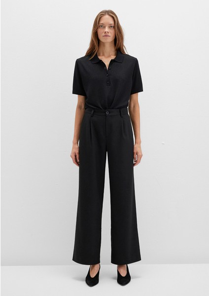 Çizgili Siyah Kumaş Pantolon 1011090-900