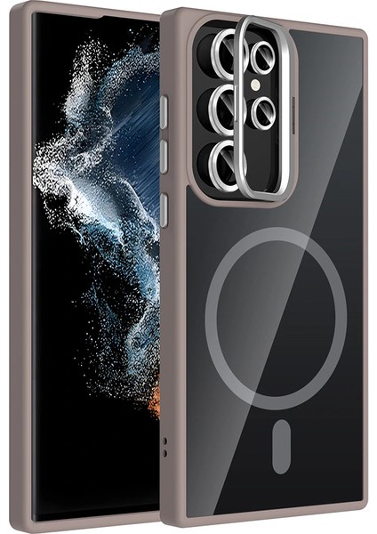 Galaxy S22 Ultra Kılıf Standlı ve Kamera Lens Hediyeli M-Safe Şarj Özellikli Redclick Etro Kapak