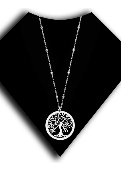 925 Ayar Gümüş Top Zincirli Hayat Ağacı Model Kadın Kolye