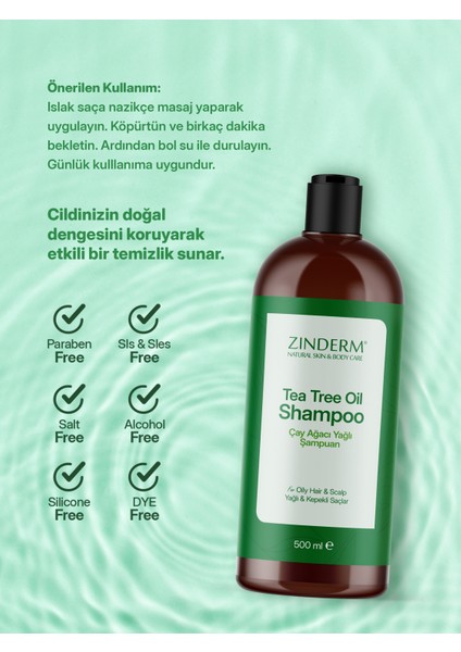 Çay Ağacı Şampuanı - Arındırıcı ve Dengeleyici Tuzsuz Çay Ağacı Yağlı Şampuan (3 Adet x 500 Ml)