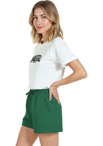 Kadın Beyaz Relaxed Fit %100 Pamuk Tişört – Italıa Tipografi & Mini Italya Bayrağı Baskılı fiyatları