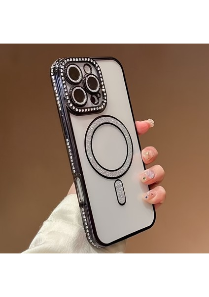 Iphone 15 Promax Uyumlu Şeffaf Taşlı Magsafe Özellikli Kılıf