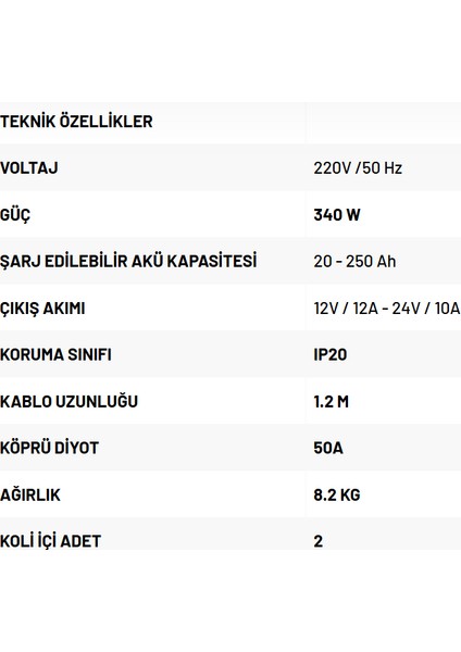Rodex RDX505 - 12 ve 24 Volt Akü Şarj Cihazı 20-250 Amper fiyatları