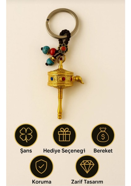 Tibet Lucky Charm Anahtarlık | Şans, Bereket ve Nazar Koruma Feng Shui Doğal Taş Anahtarlık