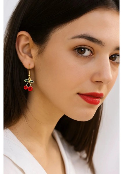 Paslanmaz Çelik Kırmızı Kiraz Küpe