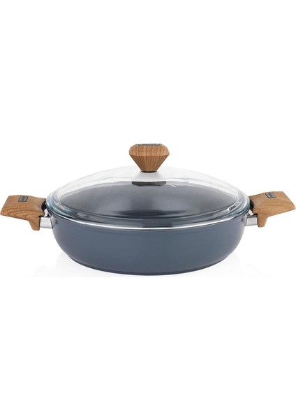 Fiesta Seramik Basık Tencere - Siyah / Açık Kahverengi - 28 cm