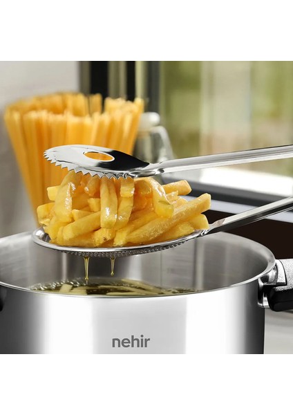 Nehir Sade Süzgeçli Kızartma Maşası - Gri - 30 cm