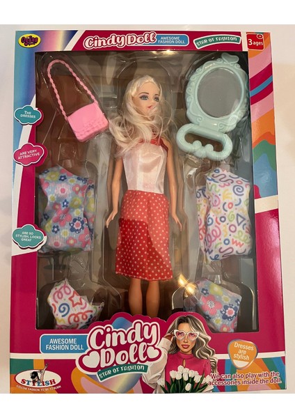 Cindy Doll Oyuncak Bebek 4 Yedek Elbiseli 30 cm Model Bebek K