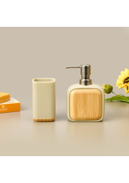 Bath Sau 2'li Banyo Sıvı Sabunluk Seti - Bej / Gri
