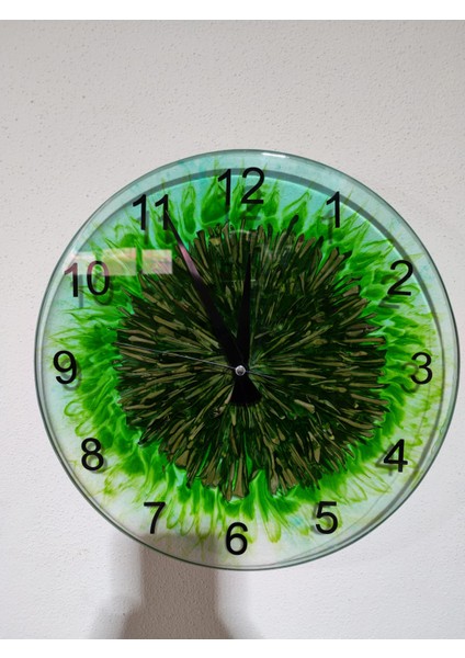 Epoksi Duvar Saati 37 cm Çapında Ultra Sessiz Gerçek Zeytin Ağaç Yaprağı Işlenmiş El Yapımı modelleri