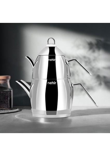 Florina Maxi Çelik Çaydanlık Takımı - Gri - 2,1 Lt + 1,4 Lt