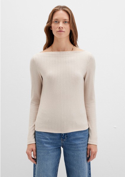 Uzun Kollu Geniş Yaka Bej Tişört 1613596-85576
