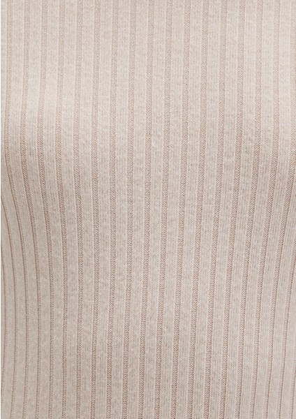 Uzun Kollu Geniş Yaka Bej Tişört 1613596-85576