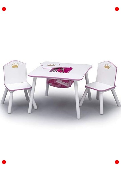 Çocuk Prenses Ahşap Masa ve Saklamalı Sandalye Takımı