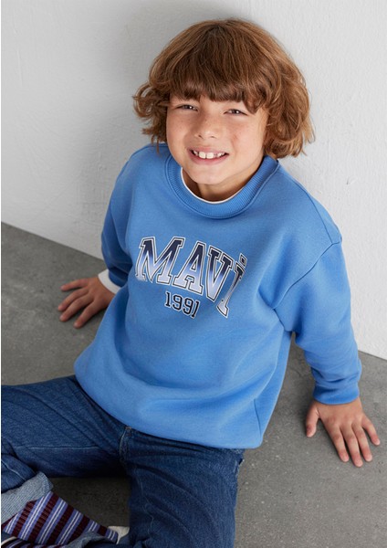 Mavi Logo Bisiklet Yaka Mavi Sweatshirt 6S10163-70724
