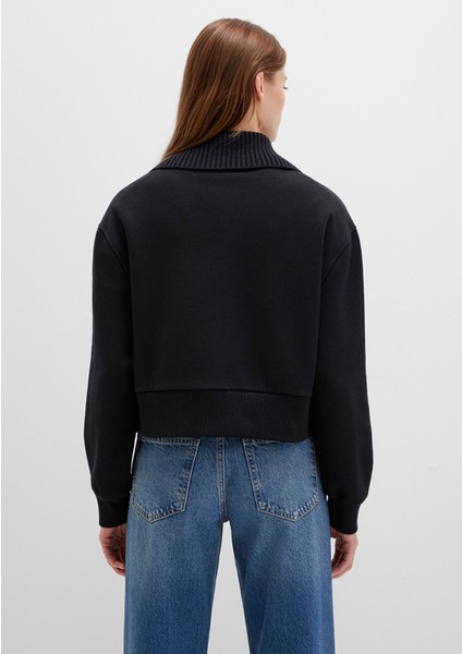 Yarı Fermuarlı Dik Yaka Siyah Sweatshirt 1S10434-900