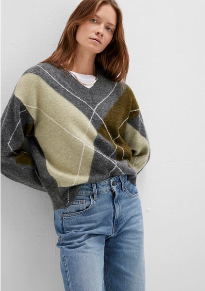 Baklava Desenli Gri Kazak 1710826-87829