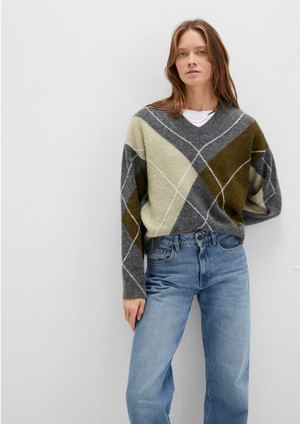 Baklava Desenli Gri Kazak 1710826-87829