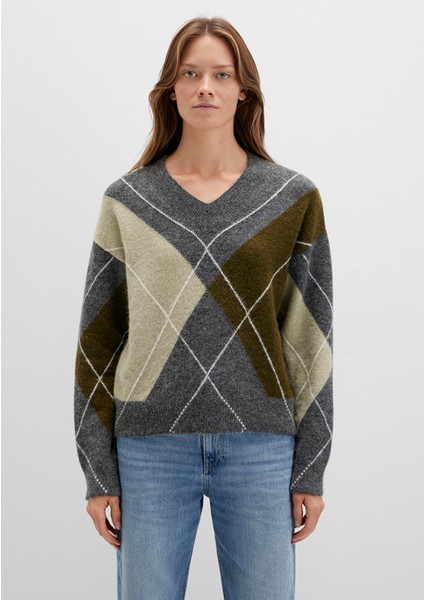 Baklava Desenli Gri Kazak 1710826-87829