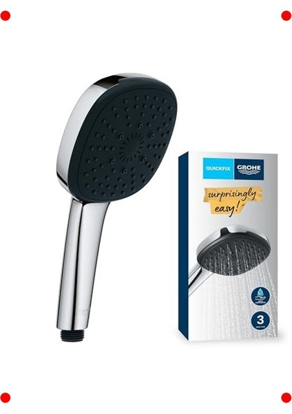 3 Akışlı Kare El Duşu, Krom, Kireç Önleyici